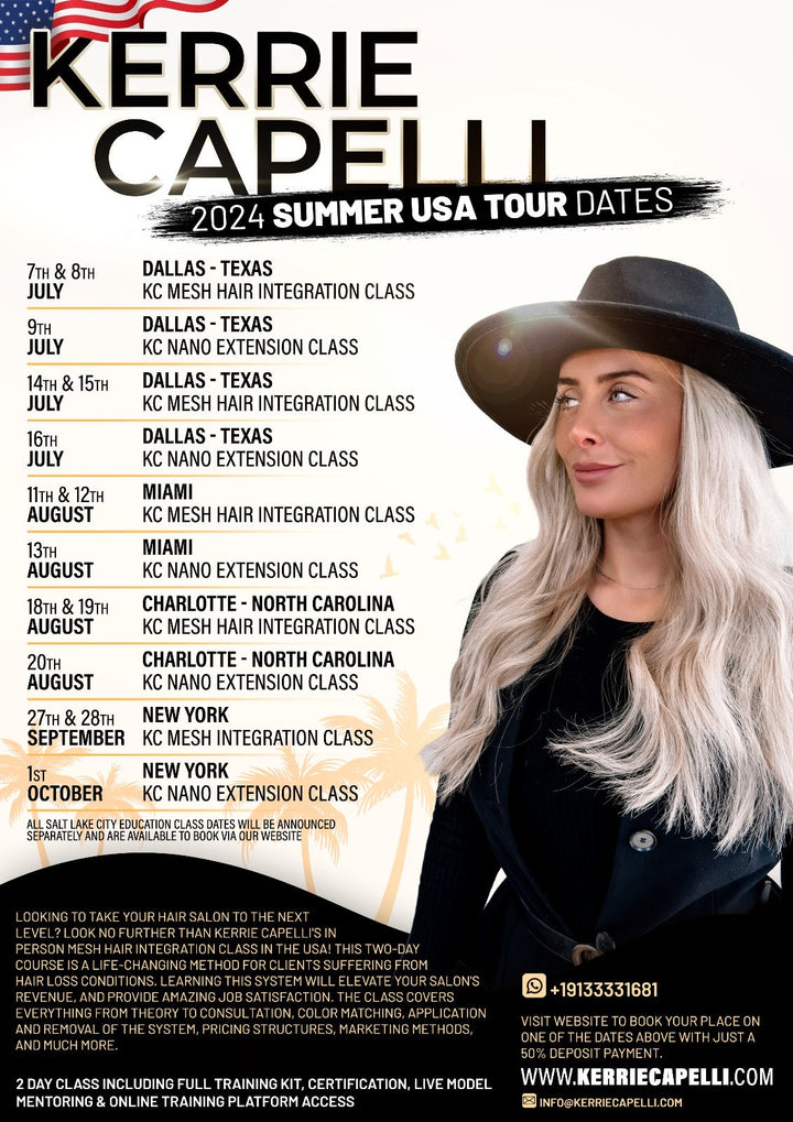 KC USA TOUR - CHARLOTTE, NC (18th & 19th August) - 2024 - KC Mesh Hair Integration Class (2 days) - (DEPOSIT PAYMENT ONLY)